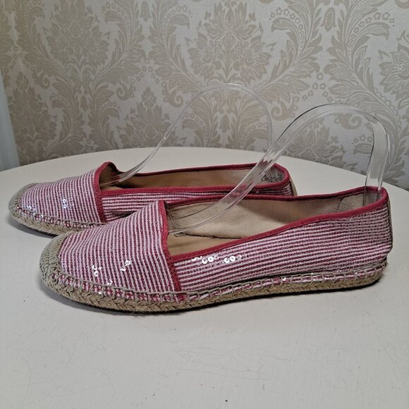 Franco Sarto Size 8.5 A-Whip Pink and White Striped Espadrilles Sequins Jute - Picture 3 of 10